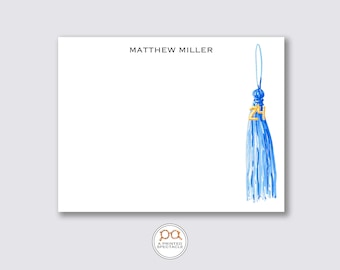 Personalisiertes Glückwunschkarten Set zum Schulabschluss: Blaue Quaste im Aquarell Design
