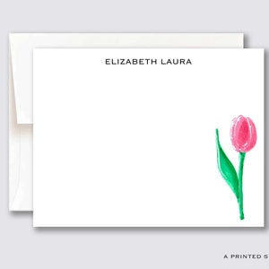 Tulp gepersonaliseerde notitiekaartenset | Bloemencadeau, gastvrouwcadeau, vrouwelijk, preppy aquarel, meisjesbriefpapier, cadeau voor haar, tulpminnaarcadeau