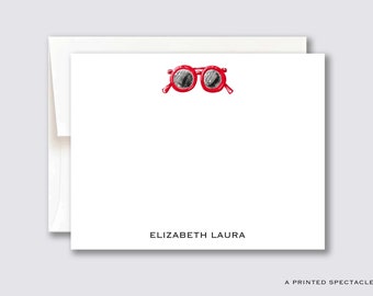 Red Sunglasses Personalized Notecard Set: Watercolor Stationery