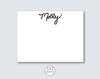 Personalized Notecard Set: Black Watercolor Script, Feminine Stationery