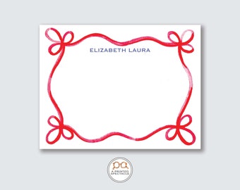 Red Ribbon Wavy Personalized Notecard Set | Baby Shower, Bridal, Feminine, Kids Notecard, Bachelorette, Girls Stationery, Gift for Her