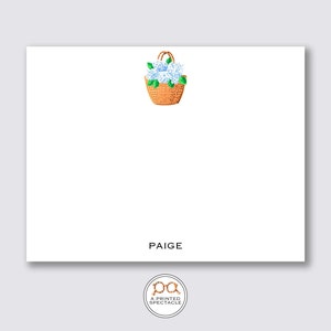 Notizkarten Set mit Blauen Hortensien-Markenkorb | Danke, Mädchen Notecard, Geschenk für Sie, Preppy, Hostessengeschenk, Pariser Chic