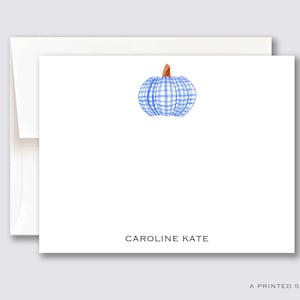 Blue Gingham Pumpkin Personalized Notecard Set | Fall Stationery, Thanksgiving, Preppy, Gift for Her, Kids Notecard, Housewarming, Halloween