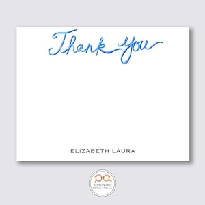 Blauwe schaduw aquarel script dank u Notecard Set | Babyshower, bruids, vrouwelijk, kinderkaarten, vrijgezellenfeest, meisjesnotities, cadeau voor haar