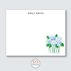 Grote blauwe hortensia vaas gepersonaliseerde Notecard Set | Meisjes briefpapier, chinoiserie, preppy, vrouwelijk, vrouwen, moedercadeau, vrijgezellenfeest, bruids