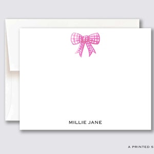 Set di biglietti personalizzati con fiocco rosa percalle / Set di biglietti per bambini, Cancelleria per bambini, Baby Shower, Regalo per la mamma, Preppy, Carino, Regalo per il nuovo bambino, Bambina
