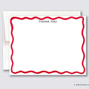 Red Wavy Thank You Notecard Set | Thank You, Scallop Card, Scallop Stationery, Stationery Gift, Kids Ststionery, Gift for Her, Wavy Lover