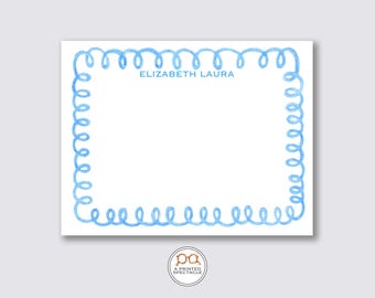 Personalized Notecard Set: Blue Wavy Watercolor Stationery