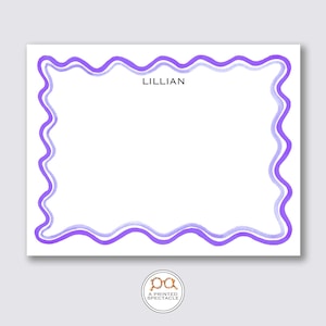 Multi paarse golvende gepersonaliseerde Notecard Set | Babyshower, bruids, vrouwelijk, notitiekaarten voor kinderen, vrijgezellenfeest, meisjesbriefpapier, cadeau voor haar