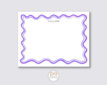 Personalized Purple Wavy Notecard Set: Watercolor Stationery