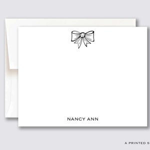 Personalisiertes Notizkarten-Set mit schwarzer Schleife | Babyparty, Mädchen-Briefpapier, Kinder-Briefpapier, feminin, Gastgebergeschenk, adrette, Aquarell-Schleife, niedlich