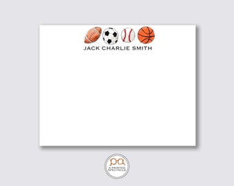 Personalized Sports Ball Notecard Set: Watercolor Design