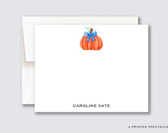 Gingham Bow Pumpkin Personalized Notecard Set: Fall Stationery