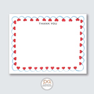 Vieira azul con corazones rojos gracias conjunto de tarjetas de notas / baby shower, femenino, tarjetas de notas para niños, despedida de soltera, papelería para niñas, regalo para ella