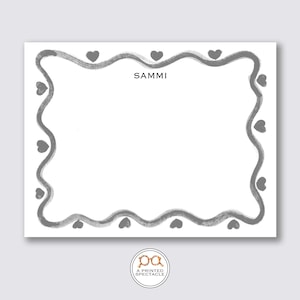 Grijze golvende harten gepersonaliseerde Notecard Set | Babyshower, vrouwelijk, notitiekaarten voor kinderen, vrijgezellenfeest, meisjesbriefpapier, cadeau voor haar, bruids