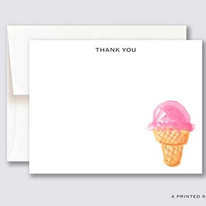 Eistüte-Dankeschön-Notizkarten-Set | Preppy Aquarell, Kinderbriefpapier, Geburtstag, Party, süß, Eisliebhaber, Babyparty, Mädchengeschenk