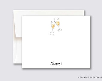 Champagne Toast Cheers! Notecard Set | Cheers, Bridesmaid, Wedding, Celebration, Preppy, Bachelorette, Cute, Engagement, Bridal Shower