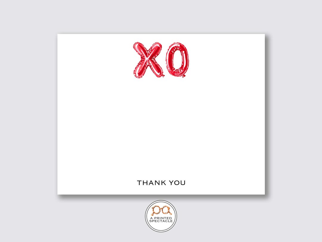XO Bubble Letter Thank You Notecard Set valentine's Day, Gift for Her