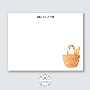 Marktmand Tote Gepersonaliseerde Notecard Set | Bedankt, voedselbriefpapier, meisjesnotitiekaart, cadeau voor haar, preppy, gastvrouwcadeau, Parijse chic