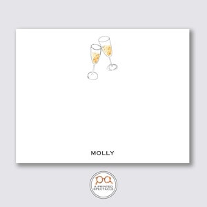 シャンパン トースト パーソナライズ ノートカード セット | 乾杯、花嫁介添人、結婚式、お祝い、プレッピー、独身パーティー、婚約、ブライダル シャワー