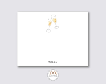 Champagne Toast Personalized Notecard Set | Cheers, Bridesmaid, Wedding, Celebration, Preppy, Bachelorette, Engagement, Bridal Shower