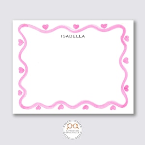 Personalisiertes Notizkarten-Set mit rosa gewellten Herzen | Babyparty, feminin, Kinder-Notizkarten, Bachelorette, Mädchen-Briefpapier, Geschenk für sie, Braut