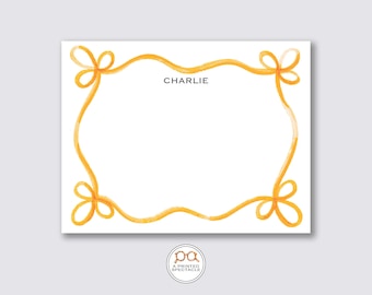 Personalized Watercolor Notecard Set: Orange Ribbon Stationery