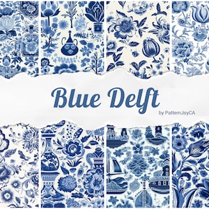 Naadloos patroonpakket, delfts blauw patroon, digitaal papier