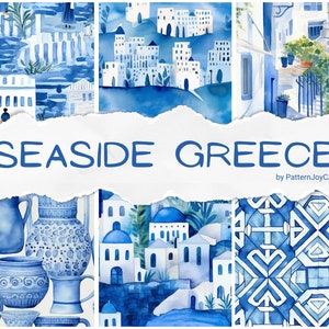 Pacchetto di modelli senza soluzione di continuità, modelli a tema Grecia marina, carta digitale