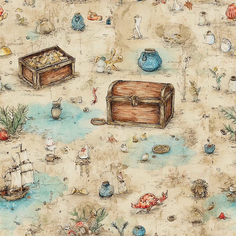 Reasure Paper Pirate Digital Paper Pack – Treasure Map Nautical Pattern Printable - Etsy