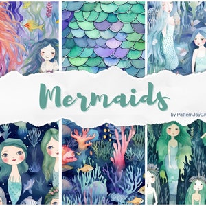 Seamless pattern pack, Mermaid pattern, digital paper