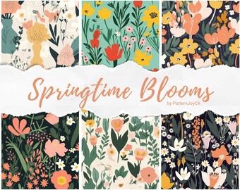 Seamless pattern pack, Springtime Blooms Floral Pattern, Digital paper