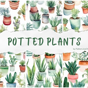 Seamless pattern pack, potted plants pattern, digital paper