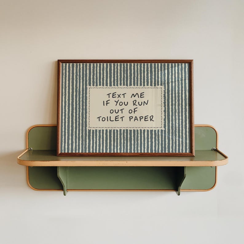 Toilet Paper Print – Funny Bathroom Wall Art, Farmhouse Vintage Striped Decor