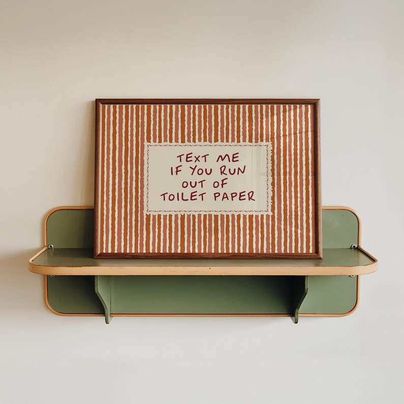 Toilet Paper Print – Funny Bathroom Wall Art, Farmhouse Vintage Striped Decor