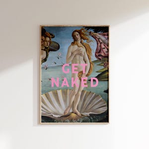 Impresión de baño "Desnúdate" - Arte divertido para la pared del baño - Decoración del baño - Impresiones de pinturas alteradas - Arte renacentista moderno - Arte del nacimiento de Venus