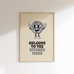 Kitchen Disco Print, Funny Kitchen Wall Art, Retro Music and Food Poster, Dance Kitchen Typography Artwork, Quirky Home Decor, Music Prints