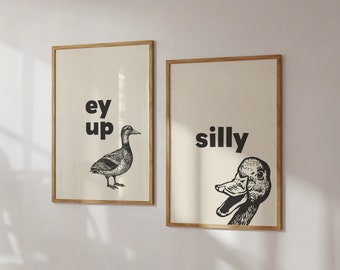 Láminas con frases del norte, Pato "Ey Up", Ganso tonto, Decoración divertida para la pared del hogar