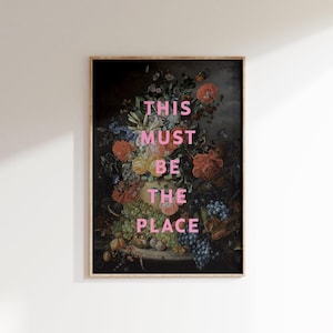 This Must Be The Place, Hallway Print, Typographic Wall Art, Retro Flower Poster, Music Prints, Indie Rock Band Decor, Typography Posters