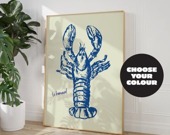 Lobster Kitchen Print Wall Art, Le Homard Lobster Poster, Trendy Kitchen Decor, Retro Abstract Poster, Dining Room Print, Typography Print