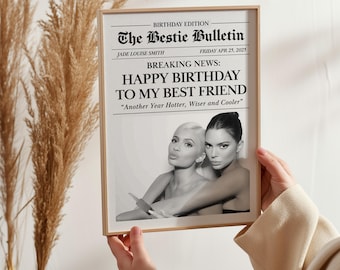 Bästa vän födelsedagspresent, personlig fotogåva för bästa vän, fototryck för tidningen, väggkonstpresent, födelsedagspresent till syster