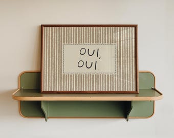 Oui Oui Print – Funny Bathroom Wall Art, Typography Farmhouse Vintage Striped Wall Art Decor