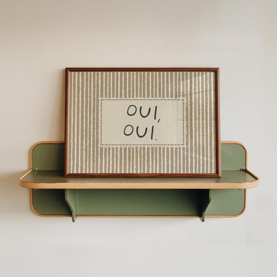 Oui Oui Print – Funny Bathroom Wall Art, Typography Farmhouse Vintage Striped Wall Art Decor