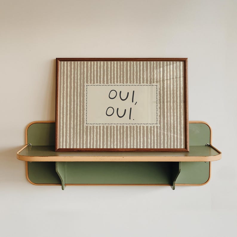 Oui Oui Print – Funny Bathroom Wall Art, Typography Farmhouse Vintage Striped Decor