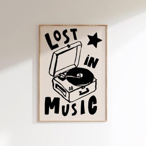 Impressão de Lost in Music - Arte de parede de música retrô - Pôster de vinil colorido - Pôster de letras de música - Impressões de música rock indie dance