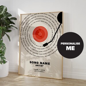 Impresión de discos de vinilo personalizados - Regalos musicales personalizados - Impresiones de letras de canciones - Arte de álbum personalizado - Arte mural de vinilo musical - Regalo para amantes de la música