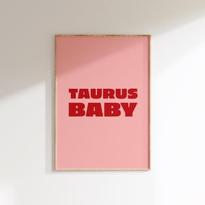 Estampa de bebê de touro - Arte de parede do signo do zodíaco - Pôsteres de astrologia - Decoração de quarto retrô - Estampas coloridas - Horóscopo - Presente de aniversário de bebê de touro