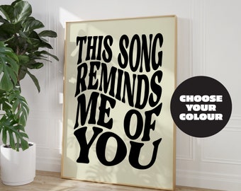 Music Art Poster - Favourite Song Gift - This Song Reminds Me of You - Song Lyrics Wall Art - Music Typography Print - Music Gallery Wall