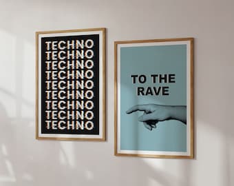 Techno Dance Prints set of 2  - 90s Wall Art - House Music Prints - Techno Music Print Set - Band Poster - Custom Music Gallery Wall Art