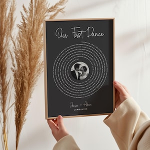Letras de vinil impressas para presente - Nossa música, presente personalizado para casais, presente de aniversário, impressão de foto personalizada, música de casamento, primeira dança, letras de música